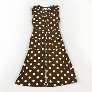 Monteau Brown and White Polka Dot Linen Blend Midi Dress